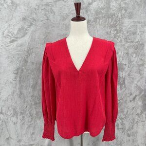 Scotch & Soda Puff Sleeve V-Neck Flowy Blouse Nautical Feminine